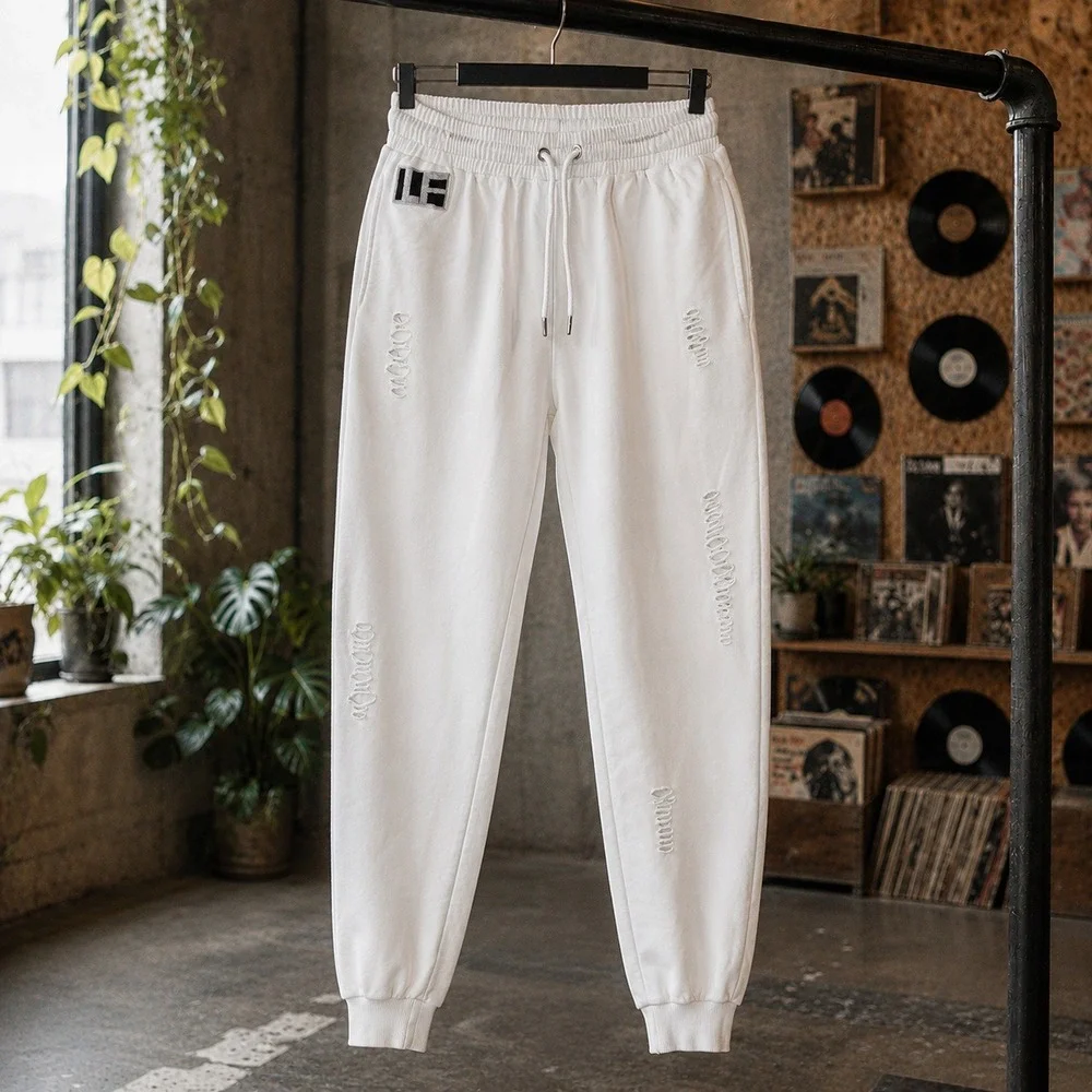 LF Los Angeles Distressed Joggers Off White‎ Small Streetwear Sweatpants Mens